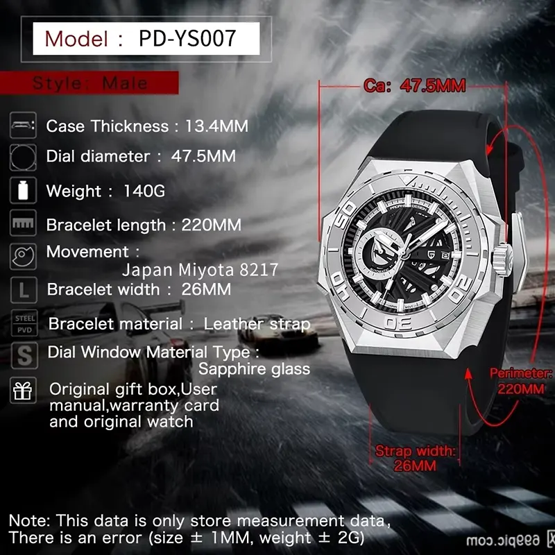 Pagani Design Automatic Skeleton Dial Men's Watch- PD-YS007